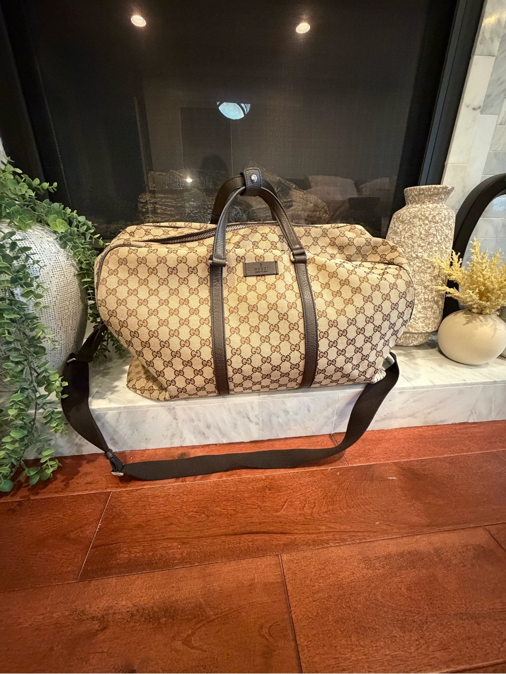 Gucci GG Canvas XL Duffle Bag Weekender Travel Bag Brown Beige